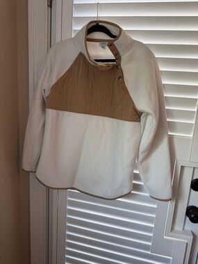 J. Crew Cream Sherpa Pullover with Camel Trim